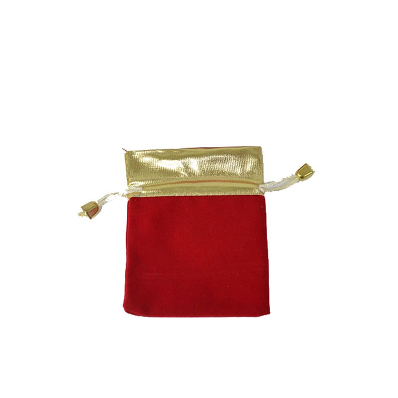 Petite pochette de bijoux en velours rouge, sacs d'emballage cadeau Organisateur d'or 7 * 9cm 100pcs