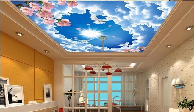 3d Wallpaper Custom Photo Non Woven Mural Wall Sticker Sky Clouds Peach Leaves Ceiling Mural Painting 3d Wall Room Murals Wallpaper Free Computer
