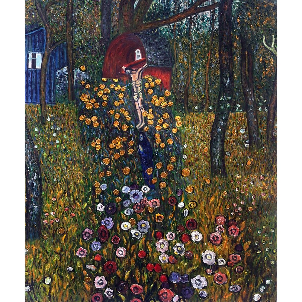 Acquista Gustav Klimt Opere Darte Riproduzione Cottage Garden Con Crocifisso Luxury Line Pittura A Olio Su Tela Decorazione A Parete Fatta A Mano Di Alta Qualita A 85 17 Dal Reeme Dhgate Com