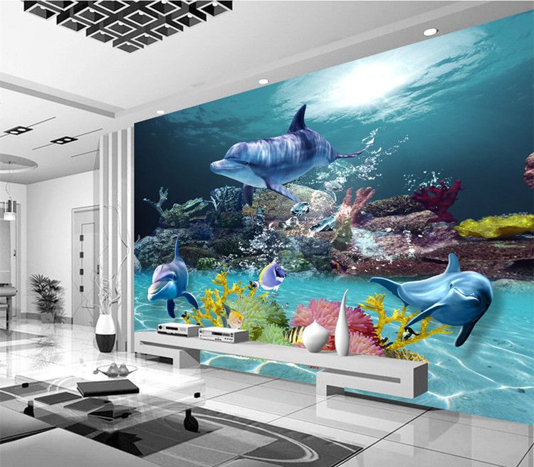 Custom 3d Wallpaper Underwater World Photo Wallpaper Ocean Wall Murals Kids Bedroom Livingroom Nursery Shop Wedding House Room Decor Dolphin Top Rated