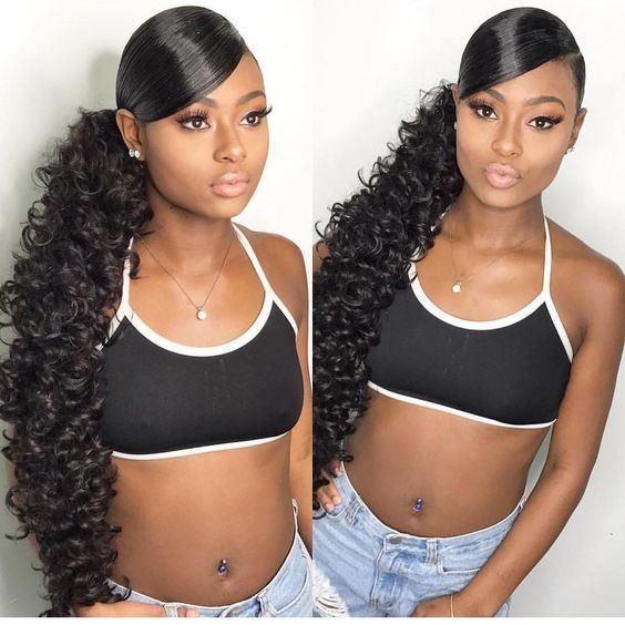 Long Deep Curly Ponytail For Black Women 8a Clip In Drawstringremy