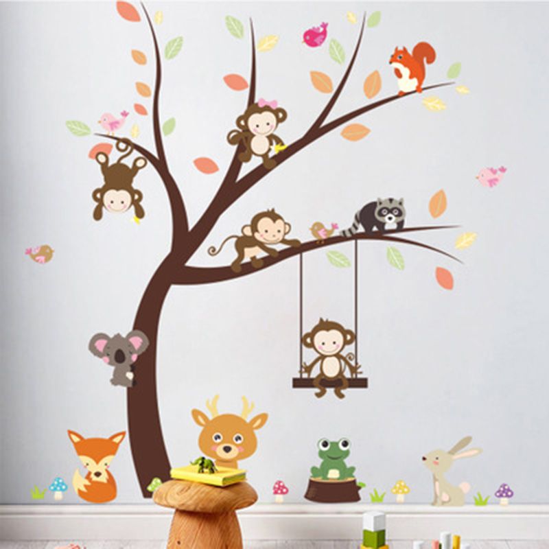 Giraffe Monkey Rabbit/&Tree Children//Kids Bedroom Nursery Wall Stickers Art Decor