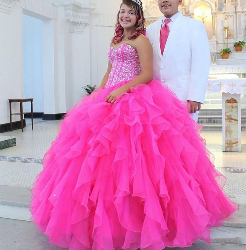 neon pink quinceanera dresses
