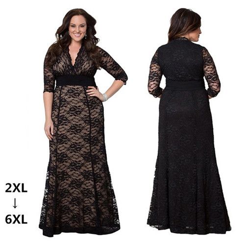 Ziamonga vestidos de verano XL XXL XXXL de talla grande para mujer, vestido  negro de manga corta con cuello de pico, vestido Formal de encaje para  mujer, vestido de trabajo por debajo