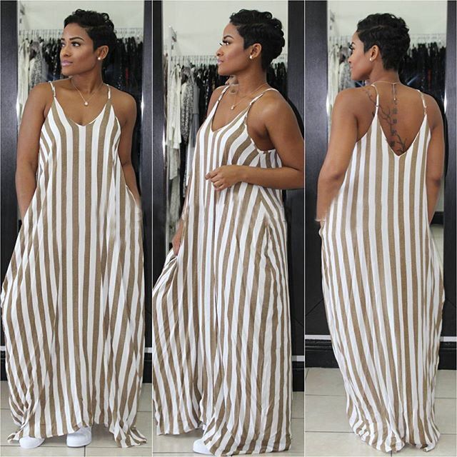 striped maxi dress with pockets
