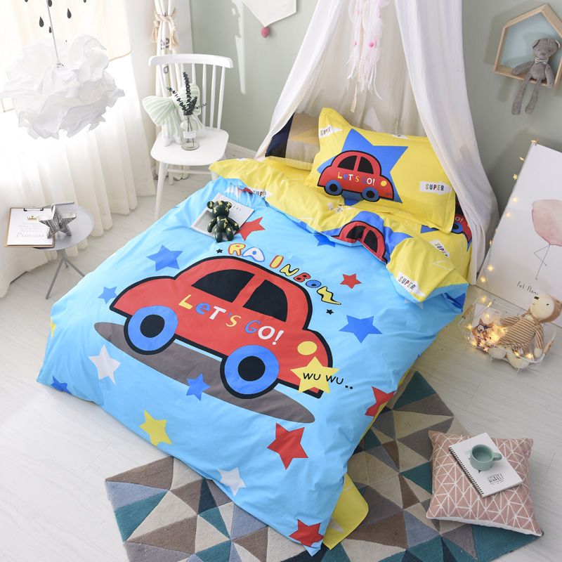 New Cartoon Rainbow Stars Car For Boys 100 Cotton Twin Comforter