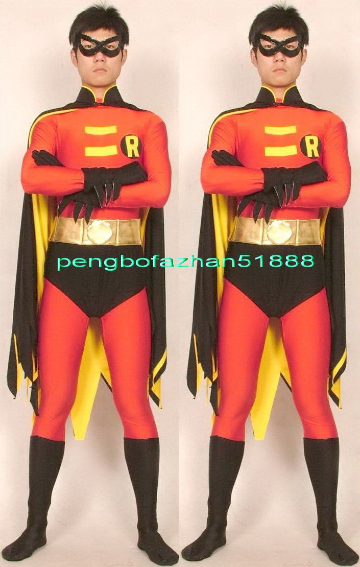 Fantasy Superhero Suit Outfit New Red Black Lycra Spandex Robin Suit Catsuit Costumes With Double Cape Unisex Super Hero Robin Costumes P081 Mens Costume Cat Halloween Costume From Pengbofazhan51888 71 06 Dhgate Com