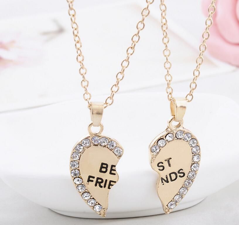 2021 Two Part Best Friends Friendship Tone Broken Heart Pendant Long