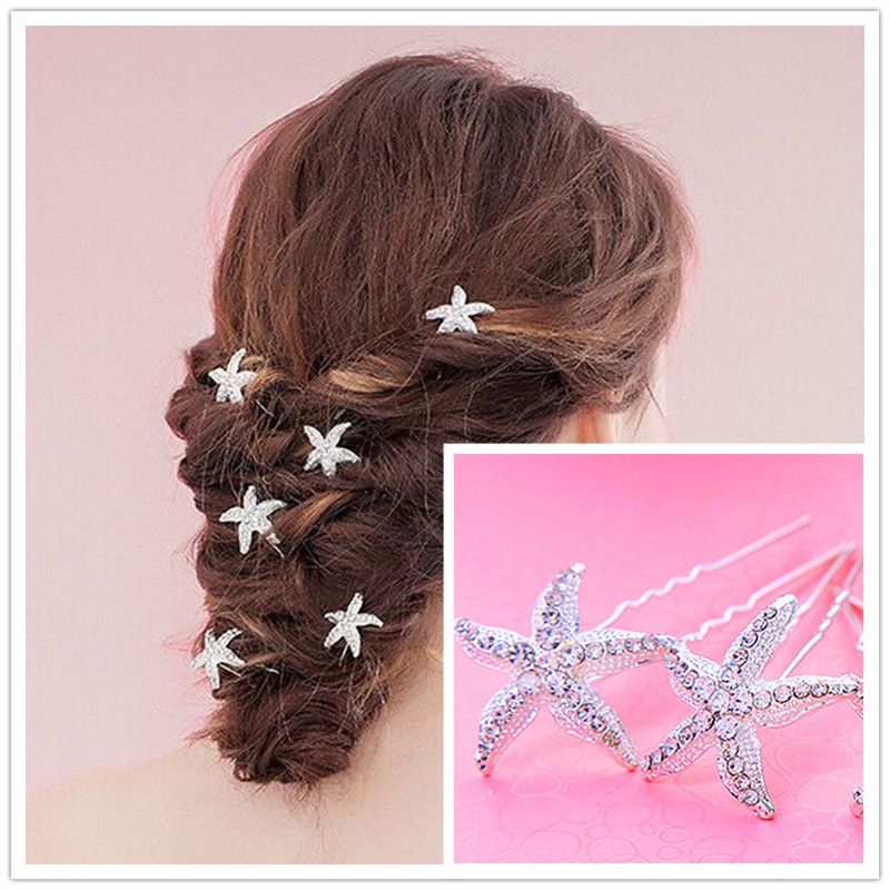 2020 2016 Cute Handmade Diamond Starfish Hair Sticks Hairpin