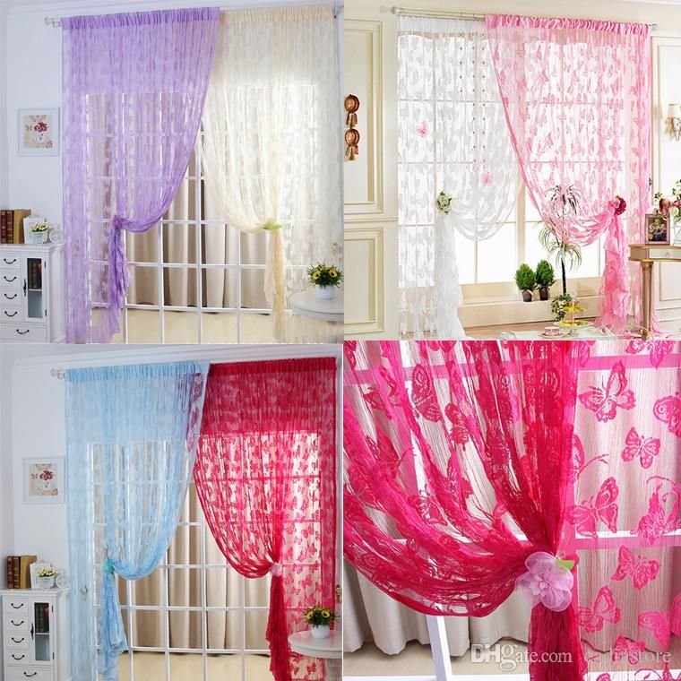 UK Lace Net Curtain Butterfly String Home Room Window Tassel Panel Decoration