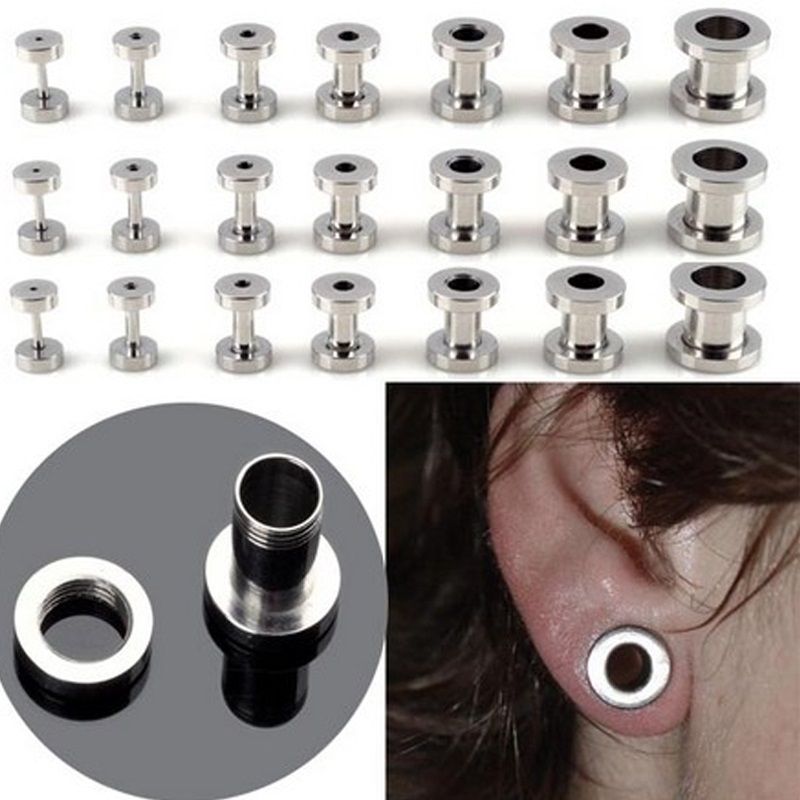 Silver Stainless Steel Ear Plugs Stretchers Whoesale Punk Mens Stud