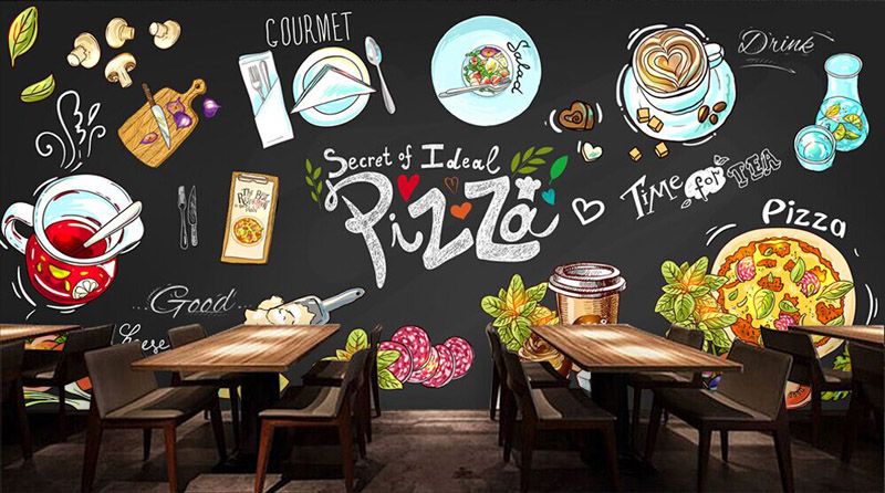 Imperméable à L'Eau Papier Peint Pizza murales ABSTRACT 3D Photo CAFE magasins resto Backgrounds 