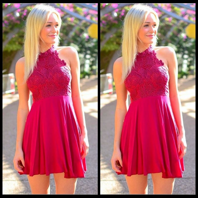 2017 vestidos de fiesta de gasa de encaje fucsia baratos vestidos cortos de graduación de la 2017 vestidos de fiesta de gasa de encaje fucsia baratos vestidos cortos de graduación de la