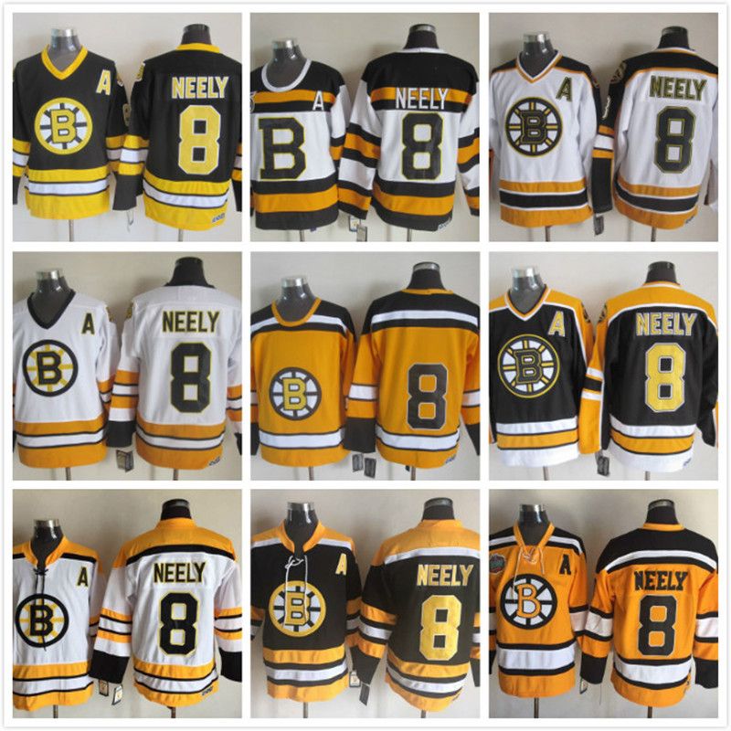 2021 Vintage Boston Bruins 8 Cam Neely Yellow White Black Home Away Stiched Vintage Ice Hockey