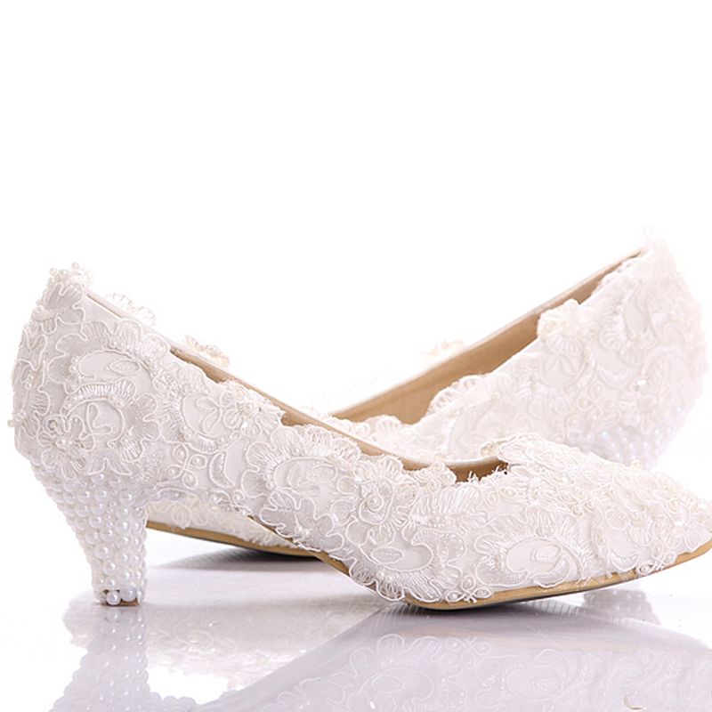 white short heel shoes