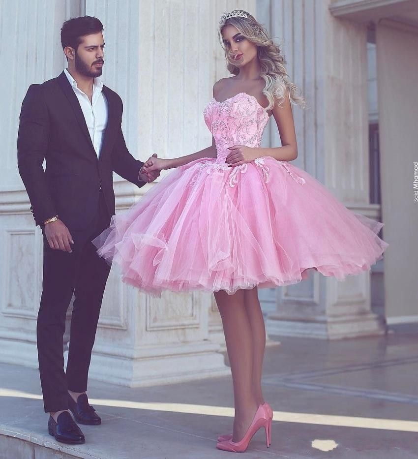 pink puffy dress short