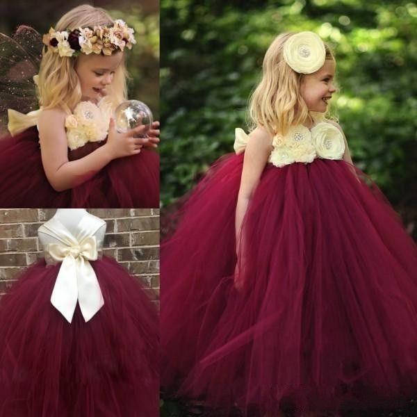 burgundy tulle flower girl dress