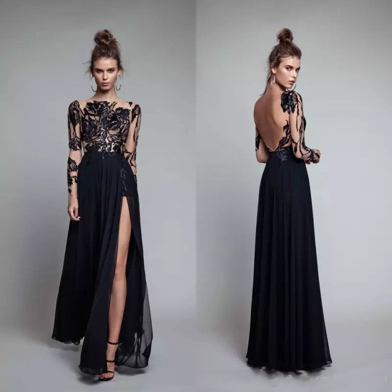 long sleeve backless gown
