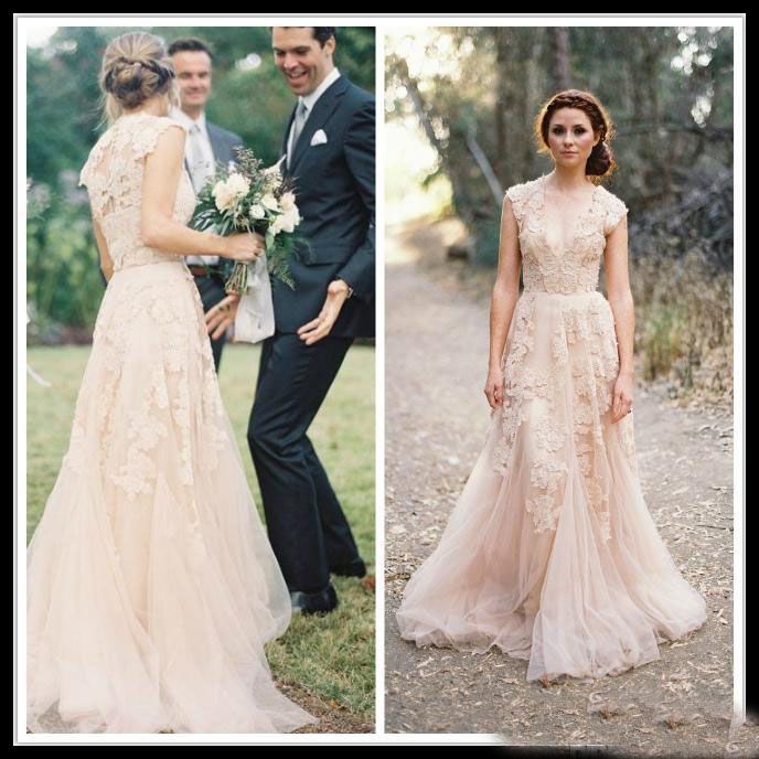 Discount Vintage Blush Wedding Dresses 2019 Applique Lace V Neck Cap Sleeves Reem Acra Vestio De Maraiage Country Garden Bridal Gown Lace Vintage Wedding Dresses Luxurious Wedding Dresses From Lovewedding888 103 93 Dhgate Com