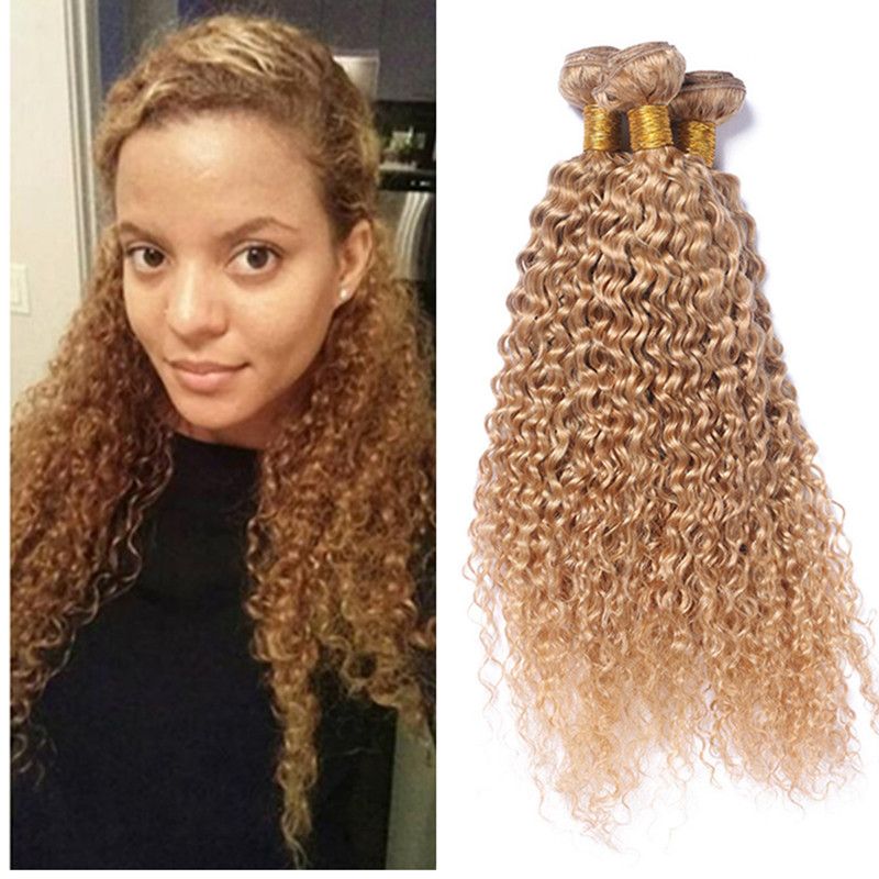Strawberry Blonde Afro Kinky Curly Human Hair Weave Virgin