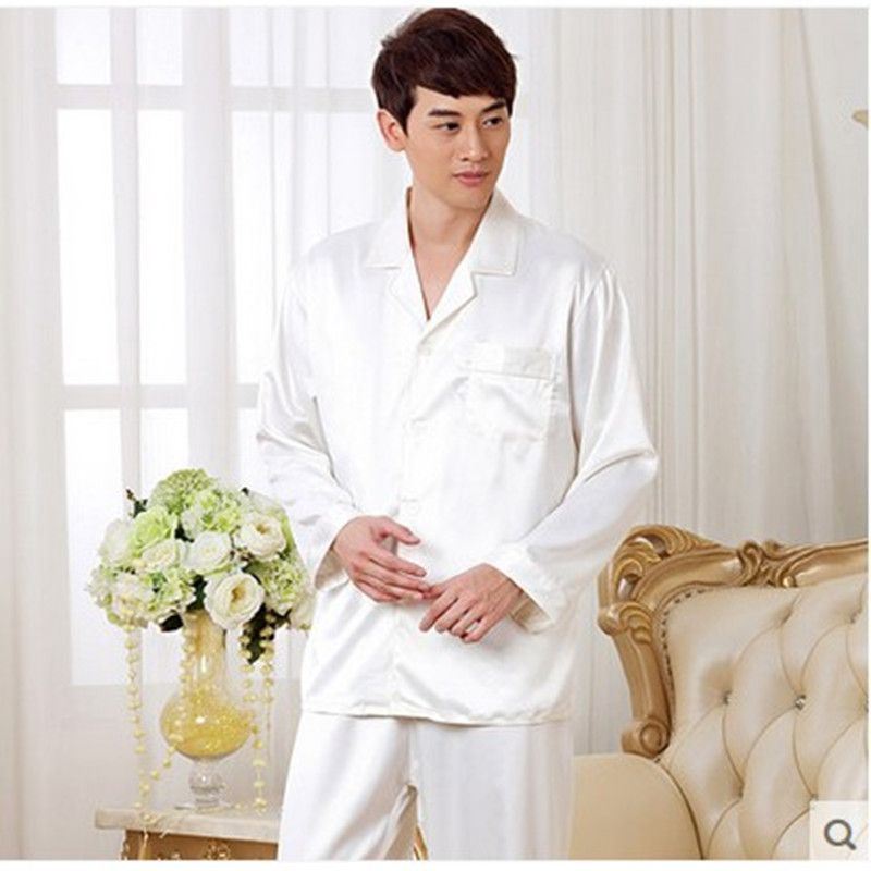 2020 Wholesale 2016 New Luxurious Long Sleeve Silk Pajamas Men Trousers