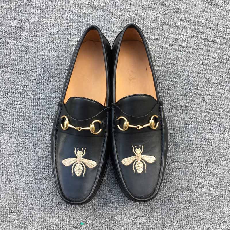 leather loafer with bee