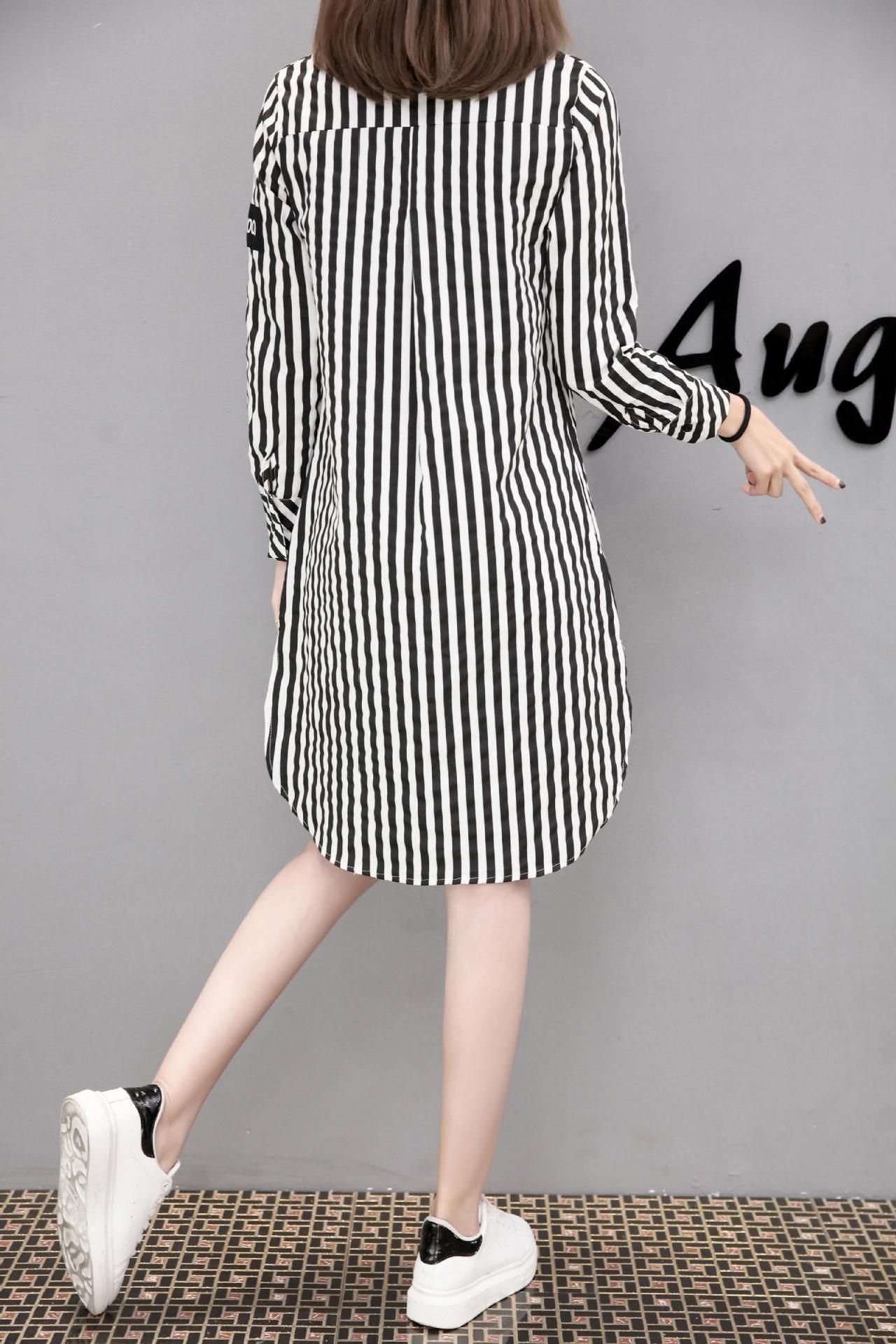 black and white striped dress shirt womens