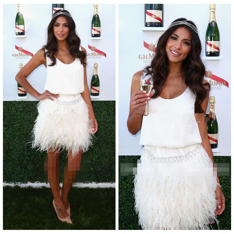 white feather cocktail dress