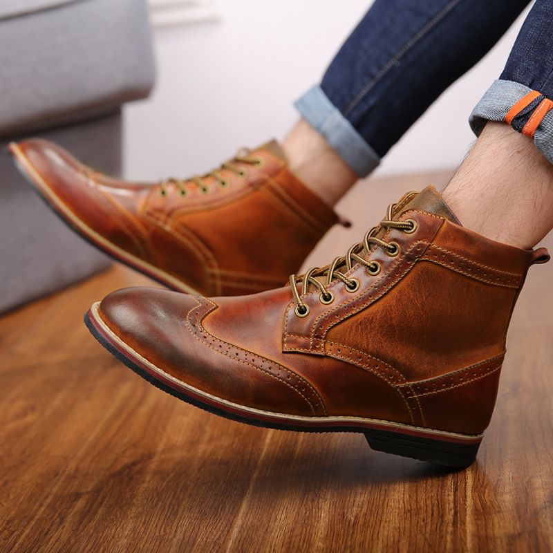 Men Ankle Motorcycle Boots Oxford Shoes 