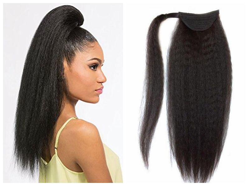 Dora Top Selling Brazilian Hair Kinky Straight Drawstring Ponytail Wrap Around Ponytail Natural Color 100 Human Hair 80g Extensions Canada 2019 From