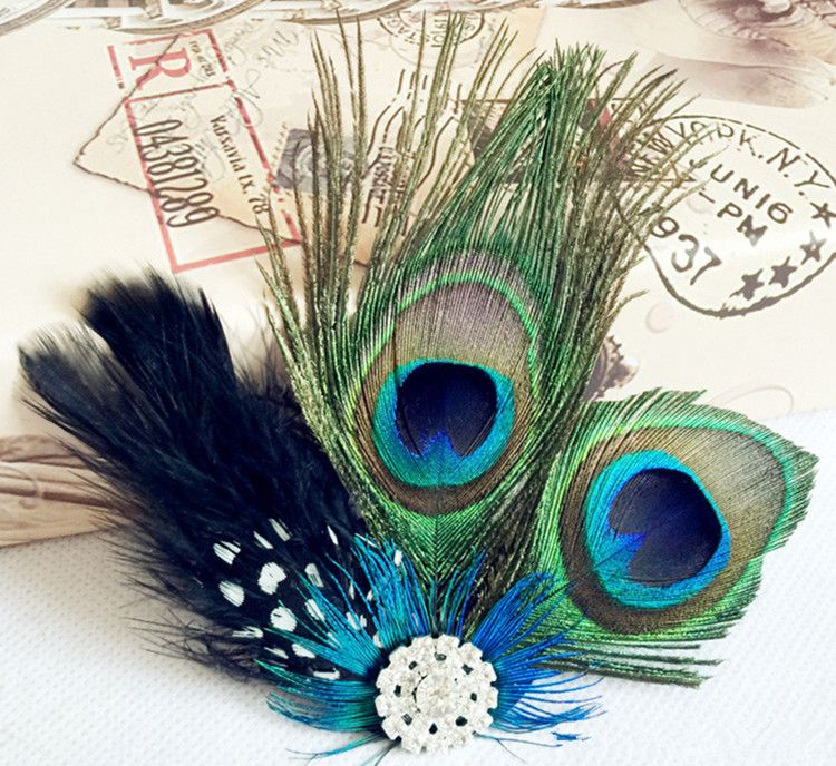 Peacock Feather Sparkling Rhinestones Bridal Wedding Hair Clip Head Accessory