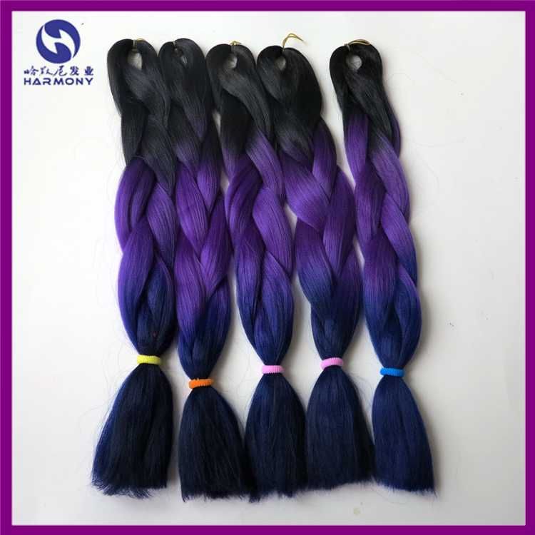 100g Pc 24 Black Purple Dark Blue Ombre 3 Tone Synthetic Jumbo