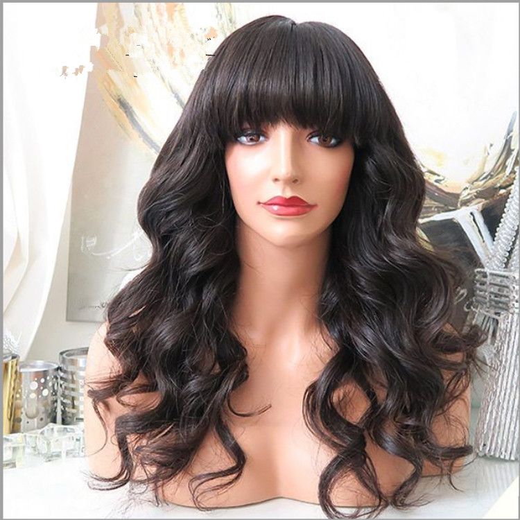 Glueless Full Lace Wig With Bangs Body Wave Brazilian Lace Front Wigs