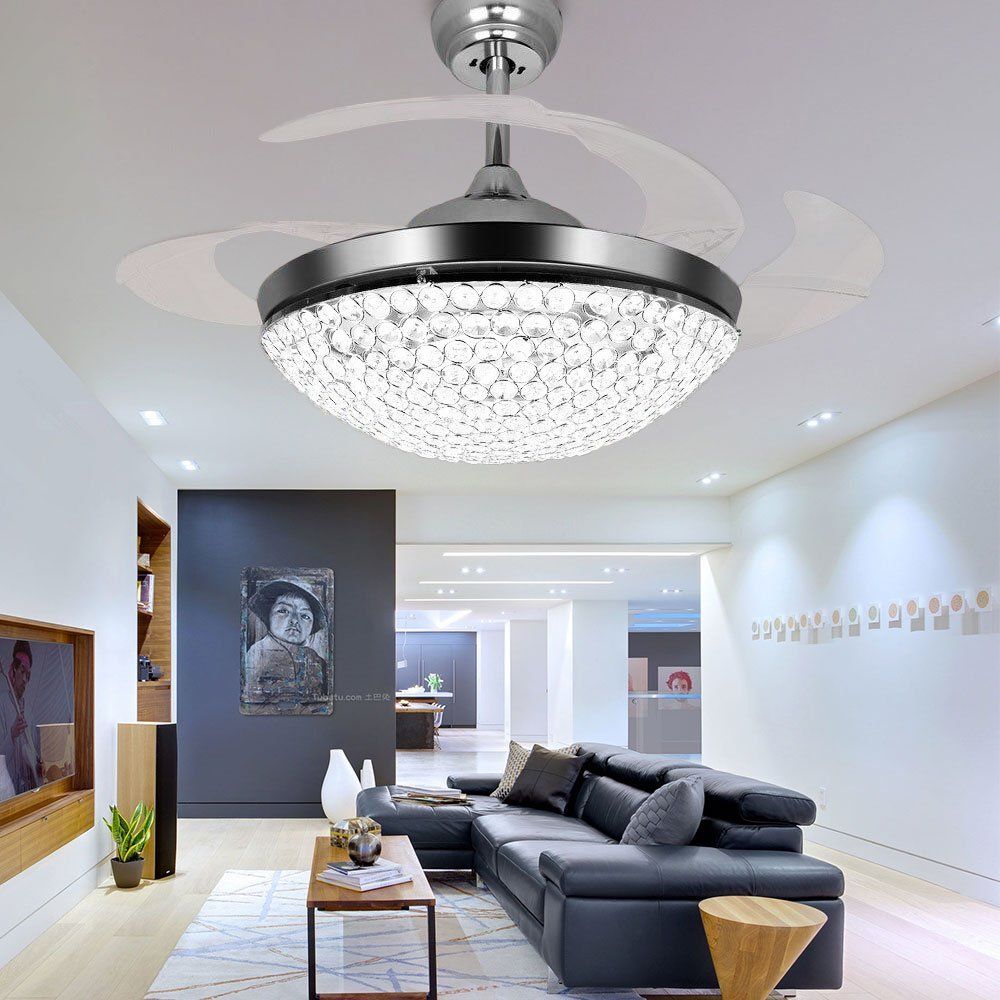 2019 Crystal Led Ceiling Fans Light 42 Inch Mordern Fan Chandelier Ceiling Light With Remote Control For Indoor Living Dining Room Bedroom House From