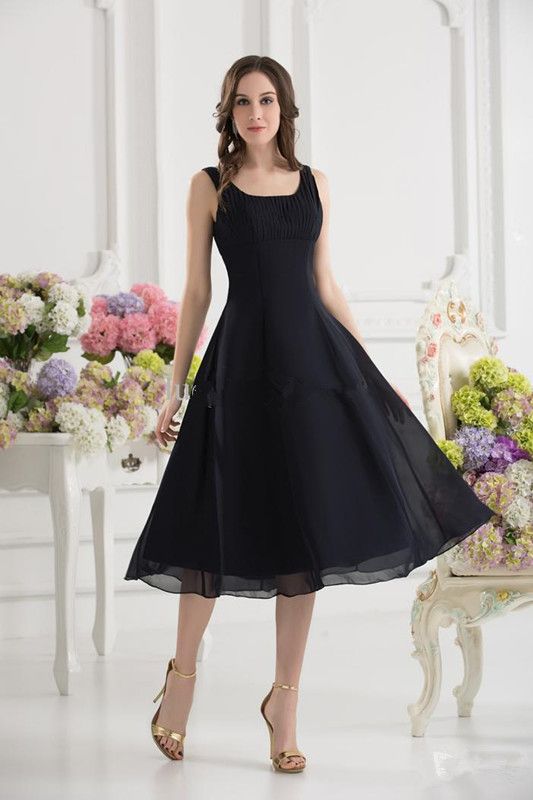 black tea length bridesmaid dresses