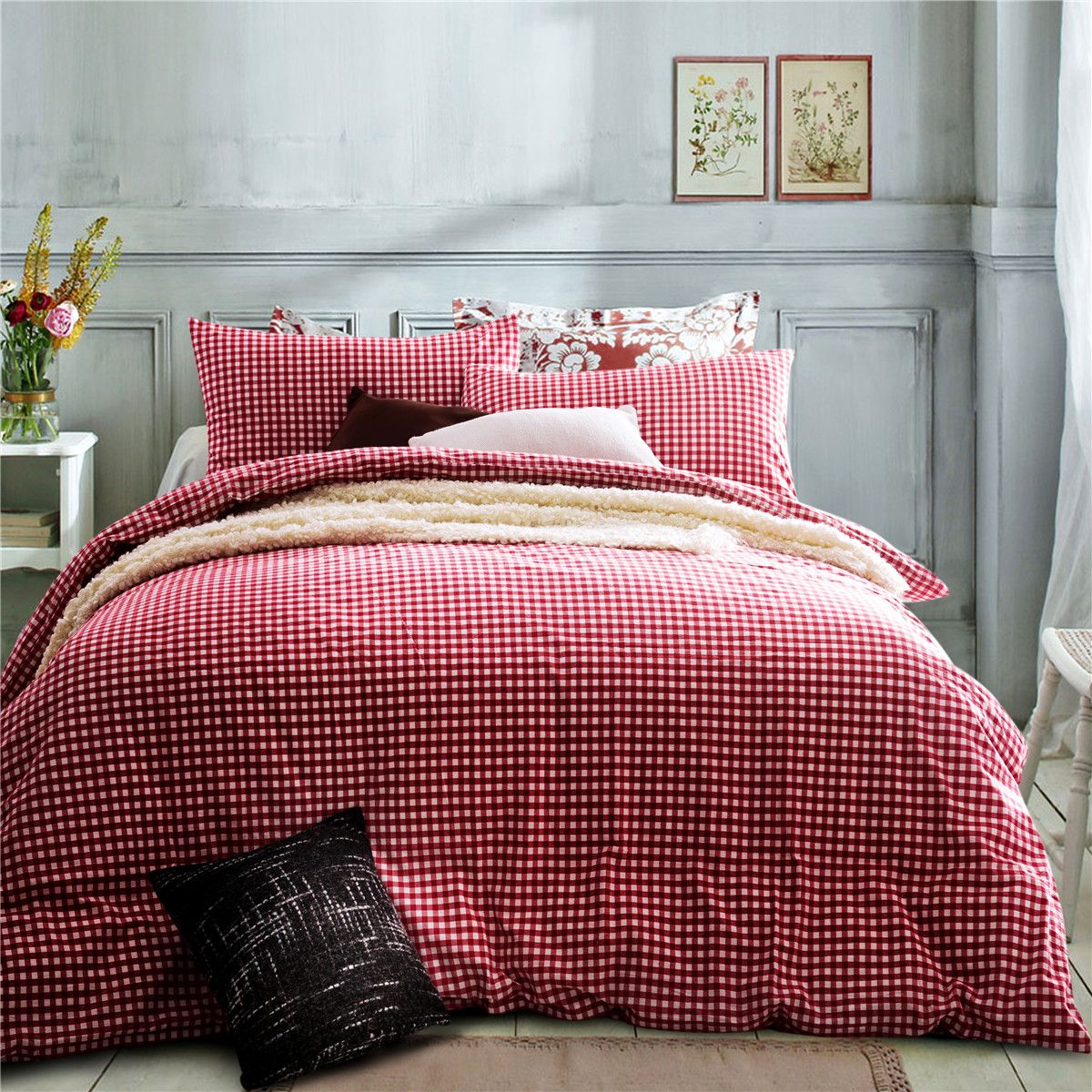 Home Textile100 High Quality Cotton Knitting Cherry Red Gingham