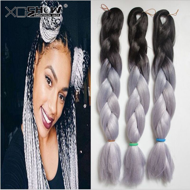 Kanekalon Jumbo Braid Hair 24inch 60cm 100g Black Dark Blue Grey