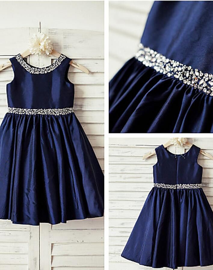 navy and silver flower girl dresses