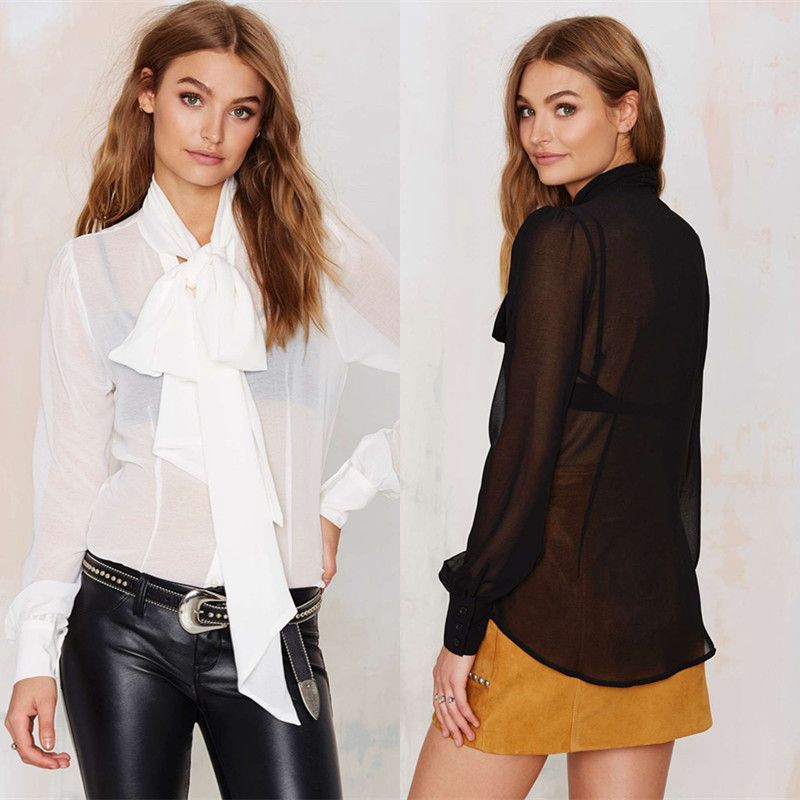 blusas con corbatas femeninas