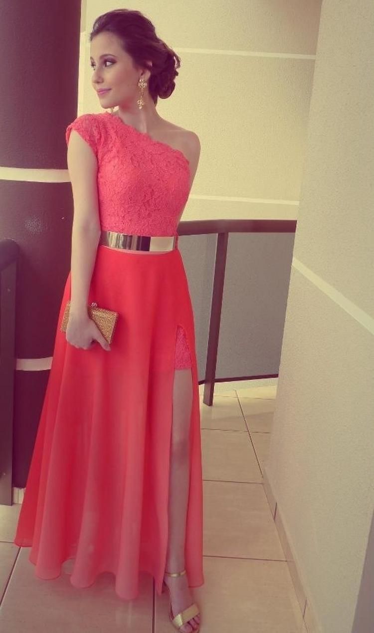 Acquistare 2020 Nuovi Vestiti Corallo Colori Vestidos Formales Miglior Lace  Venditore Una Spalla Laterale A Fessura Cintura Dorata Formali Lunghi Abiti  Da Sera 378 Economico | Consegna Veloce E Qualità | DHgate Italy