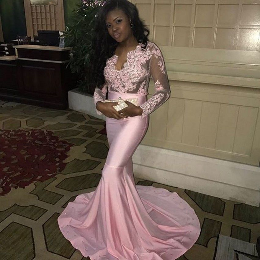pink mermaid style prom dress