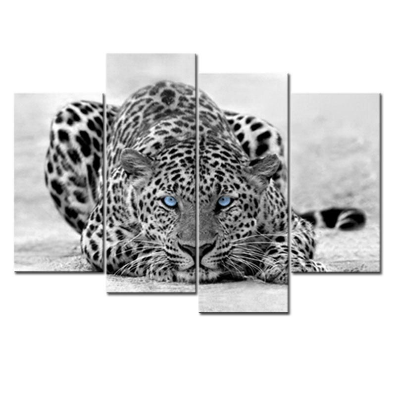 2020 Black White Wall Art Painting Blue Eyed Leopard Prints On