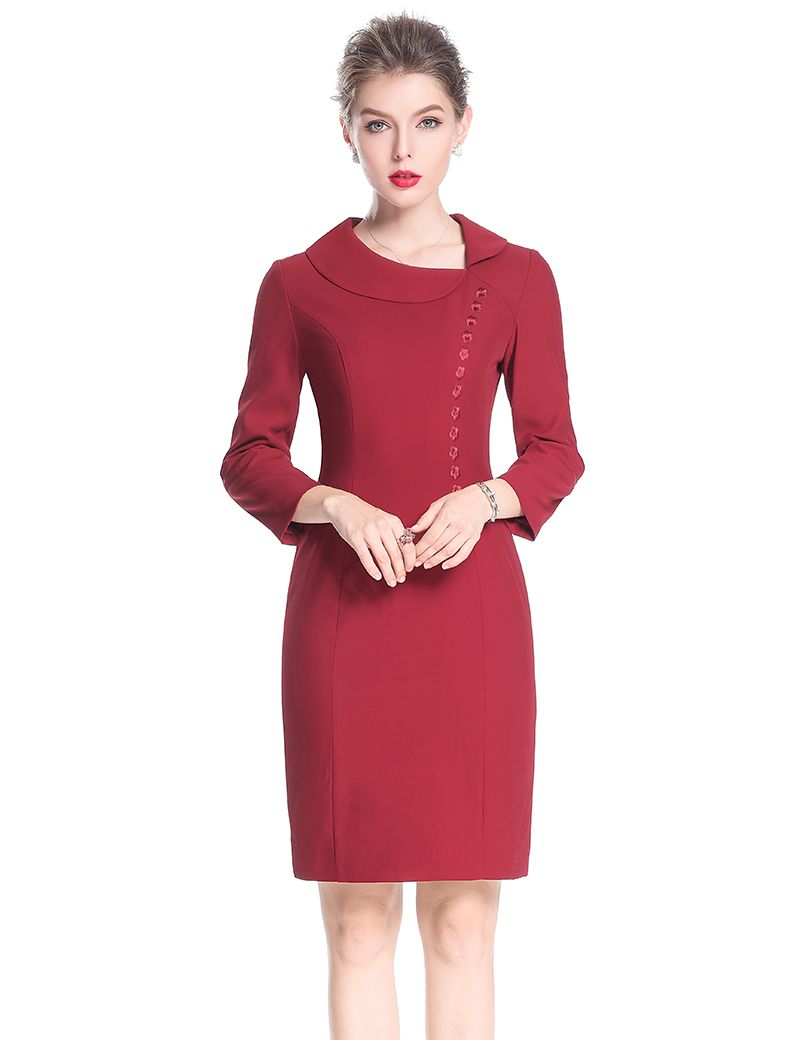 Acquistare Ricamo Abito Tubino Donna Colletto Peter Pan Abiti Eleganti Da  Lavoro A Maniche Lunghe 0917199 Economico | Consegna Veloce E Qualità |  It.Dhgate