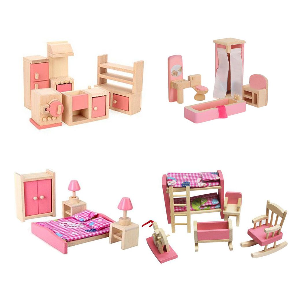 Casa De Muñecas Muebles De Madera Conjunto De Habitación