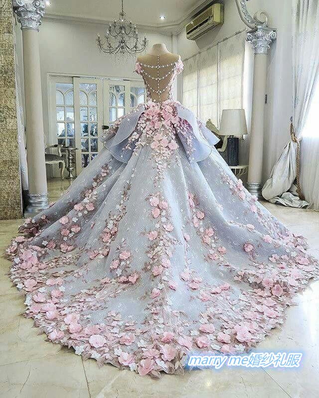 pink and grey wedding dress