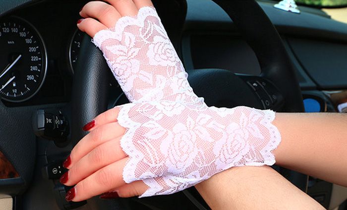 Best And Cheapest Fingerless Gloves Fashion Hollow Rose Flower Pink Black Lace Sexy Gloves For 