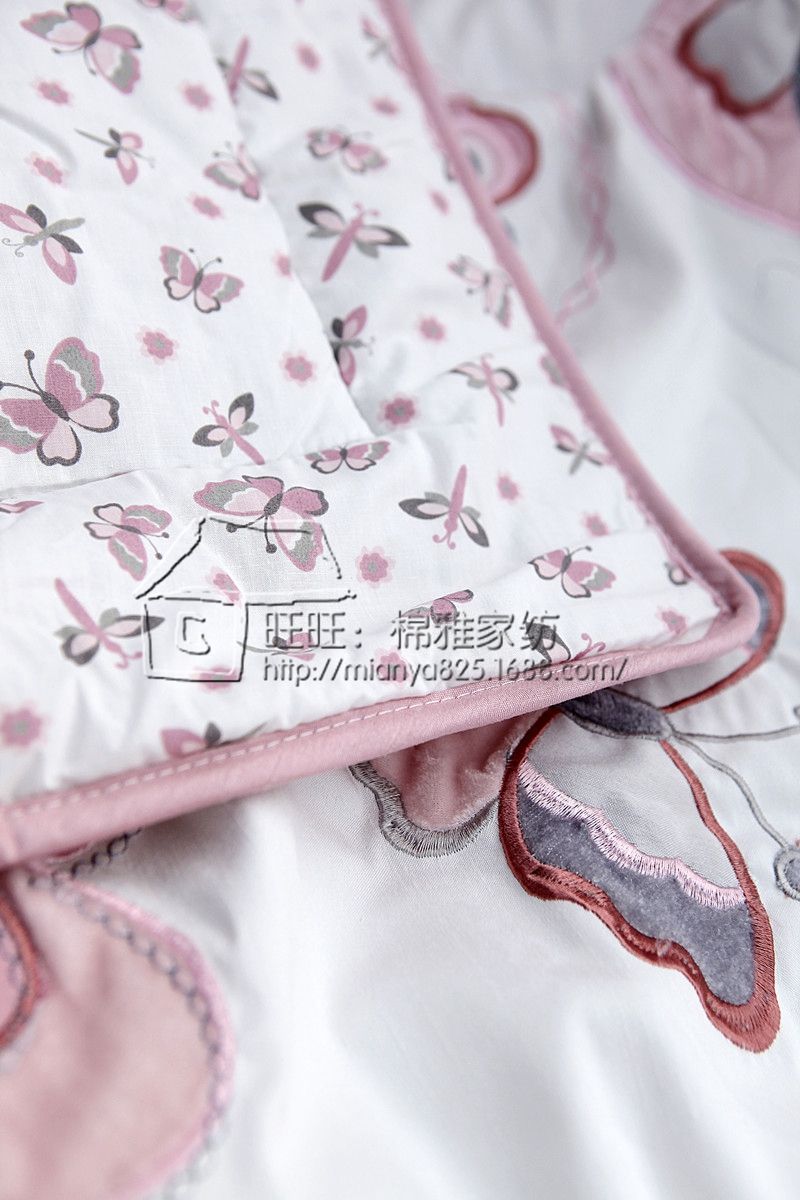 Cotton Girl Baby Bedding Set 3d Embroidery Pink Butterfly