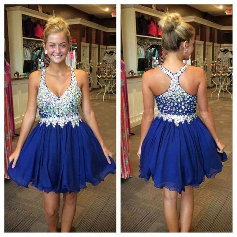 Crystal Royal Blue Prom Dresses Short Homecoming Dress Beaded