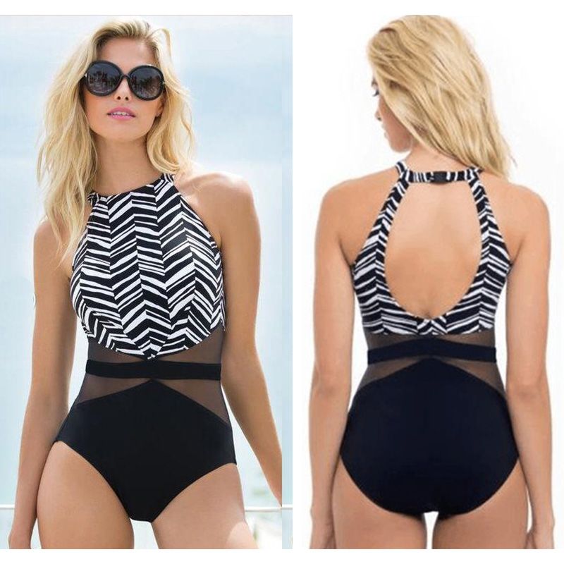white high neck one piece swimsuit