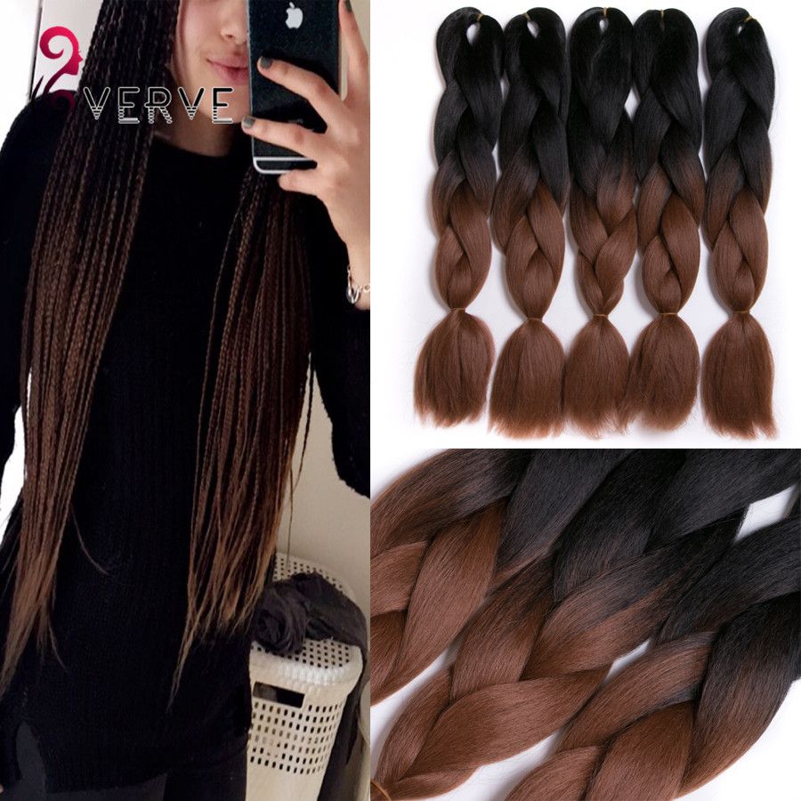 Verves Ombre Braiding Hair Brown Two Tone 24inch High Temperature